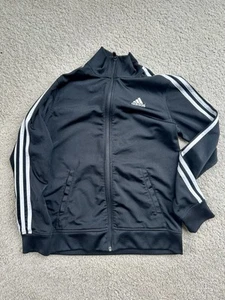 Adidas black athletic/soccer Jacket Youth M 10/12 3 white stripes down arm - Picture 1 of 4