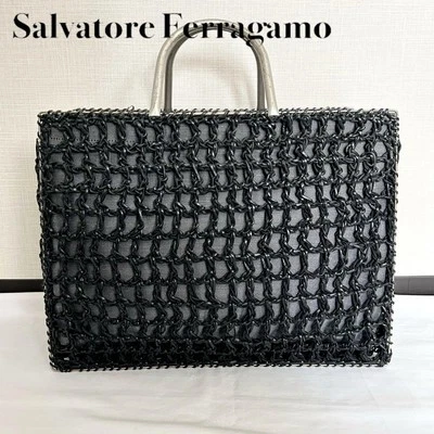 Salvatore Ferragamo Women Handbag Tote Bag Straw Black Limited Edition VHTF Rare - Image 1 of 4