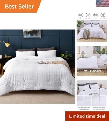 Juego de edredón Seersucker Queen apto para mascotas para todas las estaciones - 90x90, 3 piezas elegancia Foto 1 de 4