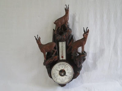 ancien baromètre,thermomètre en bois,style montagnard - Photo 1/4