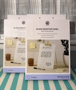 U Brands 8,5x11,7 verstellbar Glas Schreibtisch Staffelei Gold Akzente & Marker trocken abwischbar - Bild 1 von 4