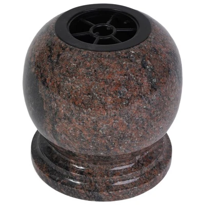 Grab-Vase Granit Aurora Rot Kugel-Vase Friedhof Grab-Schmuck Blumen Grab-Schale - Bild 1 von 4