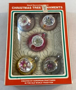 Caja 5 adornos vintage de vidrio de mercurio con sangría redonda de Navidad Commodore Rumania - Imagen 1 de 16