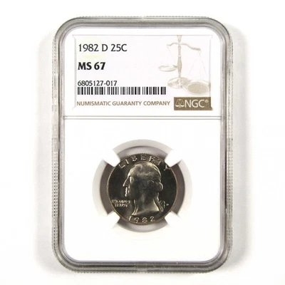1982 D Washington Quarter MS 67 NGC Clad 25c Uncirculated SKU:I9551 - Image 1 of 4