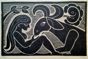 HENRY HEERUP 1907-1993 FINE LARGE SIGNED 1960s LINOCUT EN SAGADRØM A SAGA DREAM - Picture 1 of 1