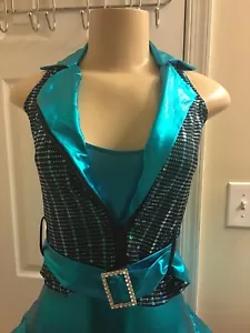 Weissman dance costume (2 pieces) Aqua and black. Large Child. NEW. - Picture 1 of 12