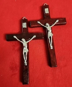 2 CHRISTIAN.CATHOLIC Wooden Metal Wall Cross Crucifix 5× 3 " - Picture 1 of 9