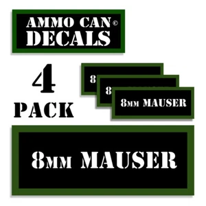 8MM MAUSER Ammo Can LABELS STICKERS DECALS for Ammunition Cases 3"x1.15" 4pack - Picture 1 of 4