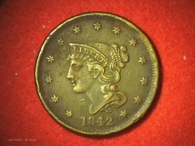 1842 Braided Hair Large Cent Large Date - Image 1 of 2