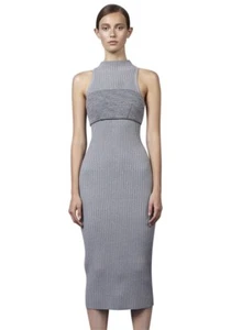 By Johnny Dress Grey Knit Knot Dress Sleeveless Ribbed Long Silver Zip Work Top - Picture 1 of 12