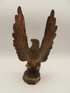 Vtg Antique? Brass Eagle w Wings Flag Pole Topper Finial Statue Heavy 8" tall - Picture 1 of 10