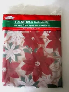 Casa de Navidad Plástico Poinsettia Flores Mesa Cubierta Trasera de Franela 52""x 70"" Nueva - Imagen 1 de 11