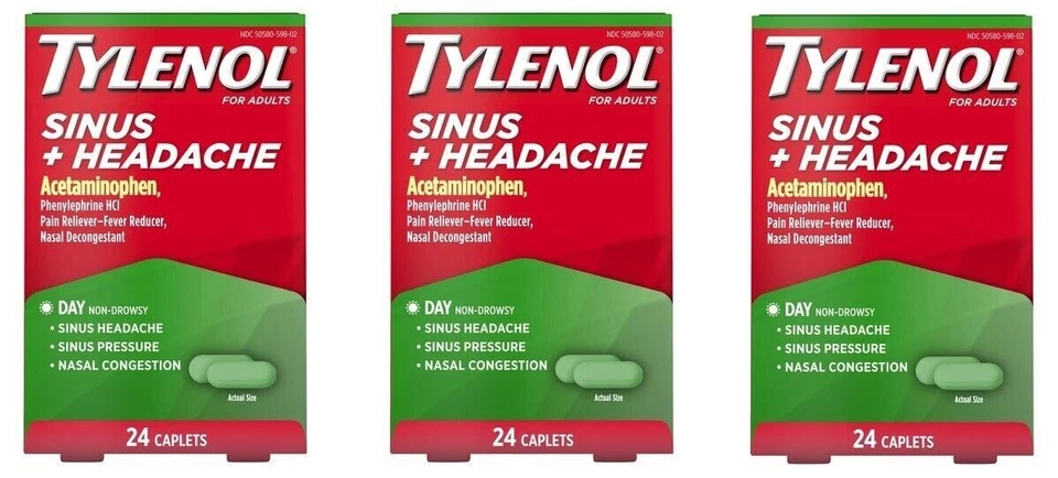 Comprimidos de día Tylenol sinusal/dolor de cabeza 24ct (paquete de 3) Foto 1 de 1