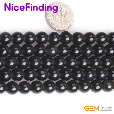 Natural Black Obsidian Round Gemstone Beads For Jewelry Making 15" 2mm Big Hole - Image 1 of 4