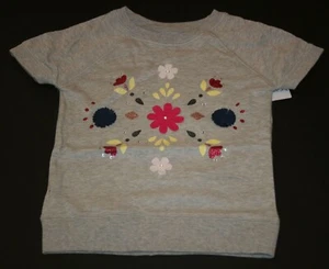 New Carter's Girl 6 Flower Gem Applique Pullover Top Sweatshirt Short Sleeves - Picture 1 of 2