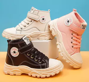 Kinder Mädchen modische High Top Turnschuhe SCHWARZ WEISS ROSA Schuhe mit Absatz Gr. 12,5-3-NEU - Bild 1 von 14