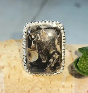Natural High Quality Turritella Jasper Sterling Silver Ring Size 7.5 9gr CS26 - Picture 1 of 5