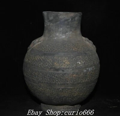 16英寸旧中国王朝黑色土壤陶瓷双野兽脸图案花瓶 — 第 1/4 张图片