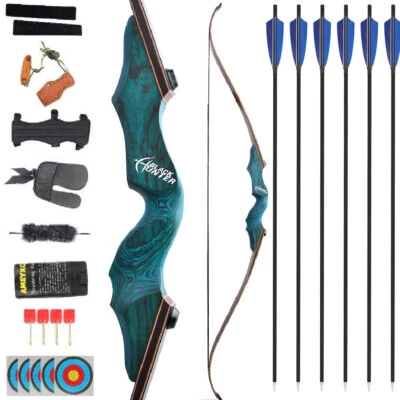 60" Takedown Recurve Bow Wooden Bow Riser 20-60lbs Archery Arrow Kit Hunt RH LH - Image 1 of 4