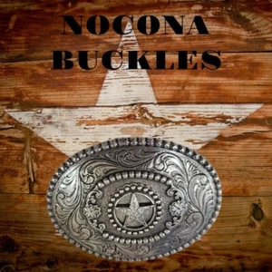 Nocona Silver Star Swirl Pattern Oval Metal Belt Buckle - Picture 1 of 4