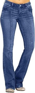 Women's Plus Mid Waisted Jeans Embroidery Stretch Button Flare, Size 4XL - Picture 1 of 3