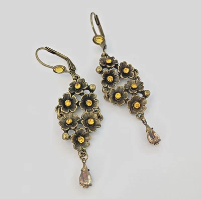 Pendientes Michal Negrin Cristales Amarillos Vintage Boho Chic Romántico Floral Cuelga Foto 1 de 4