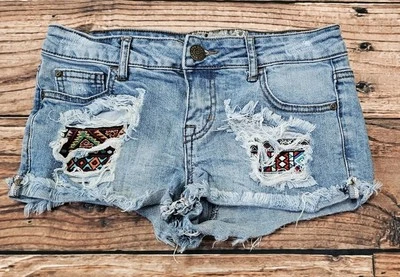 Hot Kiss Cici Short Jean Shorts Women Size 1 Blue Denim Embellished Pockets  - Image 1 of 4