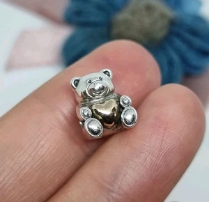 Original Pandora Silber & 14k Gold Bär Mein Herz Charm 💕 S925 ALE RAR  - Bild 1 von 9