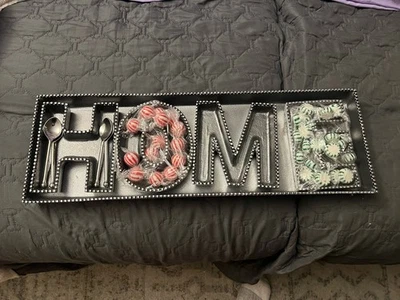 Beautiful Ornate “HOME” Serving Tray with 4 serving Spoons - Image 1 of 2