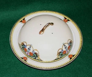 Old Noritake Art Deco Pattern Pancake Plate with Dome Cover Antique White Japan - Picture 1 of 6
