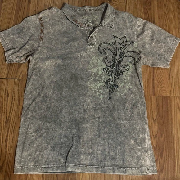 Polo Oceanic Para Hombre Gris Lavado Ácido Gráfico Talla XXL Tachonado Marrón Cruz Y2k Foto 1 de 4