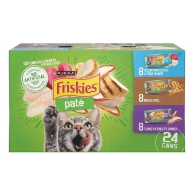 Purina Friskies Paté Comida húmeda para gatos pescado, atún, parrilla mixta & pavo Foto 1 de 4