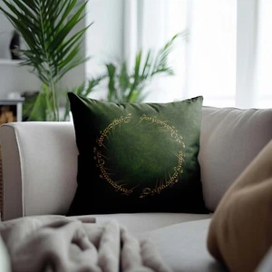 One Ring Script Pillow, Elvish Decorative Cushion, Dark Tolkien Home Decor - Picture 1 of 10