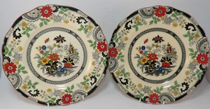 2 Vintage Coalport Kings Ware Canton 9" Black Edge Salad Lunch Plates 1930s VGC - Picture 1 of 8