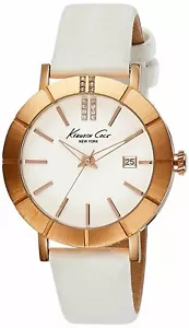 Kenneth Cole New York KC2743 Roségold Gehäuse weißes Lederband Damenuhr Datum - Bild 1 von 5
