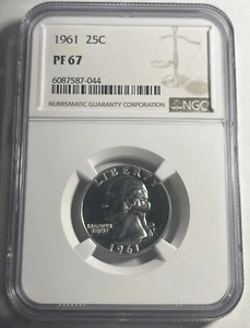 1961 PROOF WASHINGTON SILVER QUARTER GRADED NGC PR67 - Picture 1 of 2
