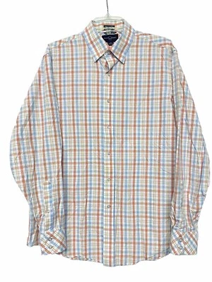 Black Brown 1826 Plaid Button Down 80's 2 Ply Men's size Large Long Sleeve - Image 1 of 4