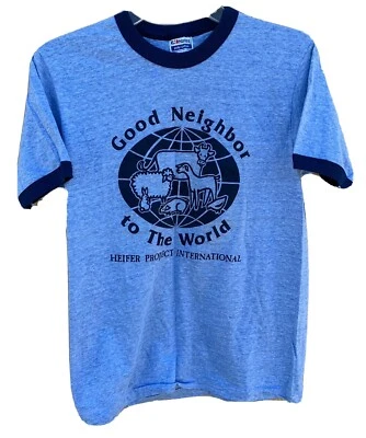 Vintage Good Neighbor To The World Heifer Project International Ringer T Shirt M - Image 1 of 4