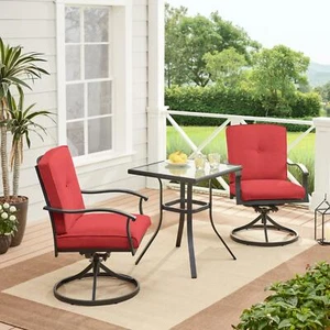 Patio Furniture Set 2 Swivel Chairs Table Cushion Metal Frame Outdoor Living - Picture 1 of 5