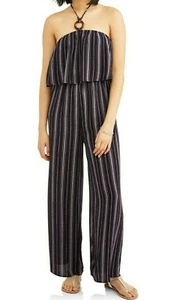 No Boundaries Juniors' Lampshade Jumpsuit - Blue Stripe - Picture 1 of 3