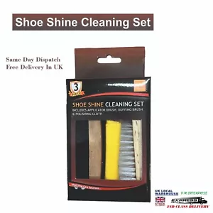 SHOE CARE BOOT POLISH POLISHING CLEANING KIT 2 BRUSHES & 1 SHINE CLOTH PACK UK - Picture 1 of 7