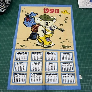 Koala Swagman Calendar Tea Towel 1990  100% cotton Australia souvenir- UNUSED - Bild 1 von 2