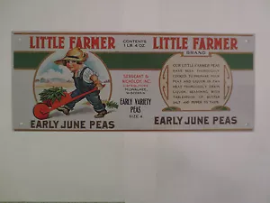 Little Farmer Anfang Juni Erbsen Blechschild Neu in Verpackung Werbung Repro 11" x 4 1/2" - Bild 1 von 2