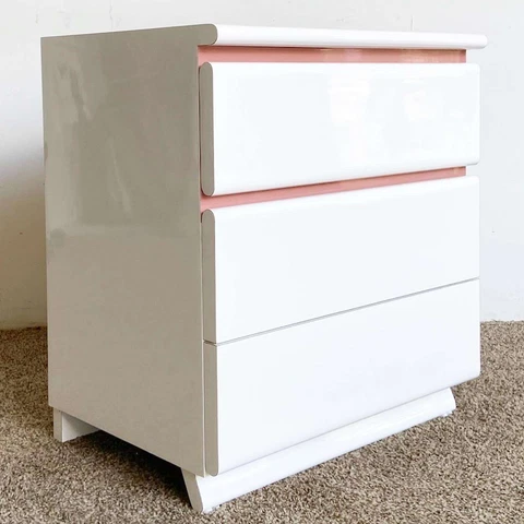 Postmodern White and Pink Lacquer Laminate Chest of Drawers Cover