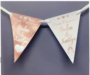 PERSONALISED ENGAGEMENT ROSE GOLD BUNTING BANNER PARTY DECORATION  - Picture 1 of 1