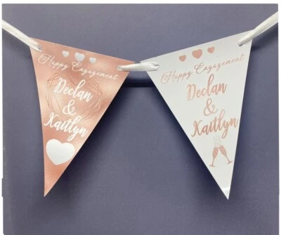 CREATIONS FOR OCCASIONS PERSONALISED ENGAGEMENT ROSE GOLD BUNTING BANNER PARTY DECORATION