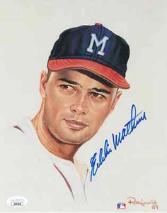 Eddie Mathews Signed 8x10 Photo, Ron Lewis. Milwaukee Braves HOF. JSA - Picture 1 of 2