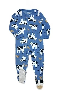 Carter's Toddler Boy's Cow Animal Print Blue Fleece Footed Pajama Sleeper - Picture 1 of 3