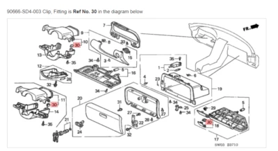 HONDA ACURA GENUINE OEM NSX Clip, Fitting Instrument Panel Garnish 90666-SD4-003 - Image 1 of 3