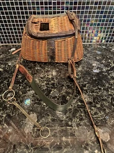 Vintage Korb/Leder ANGELGATTER mit Leder HICKOK Schulter Ausrüstung Riemen STABIL - Bild 1 von 18